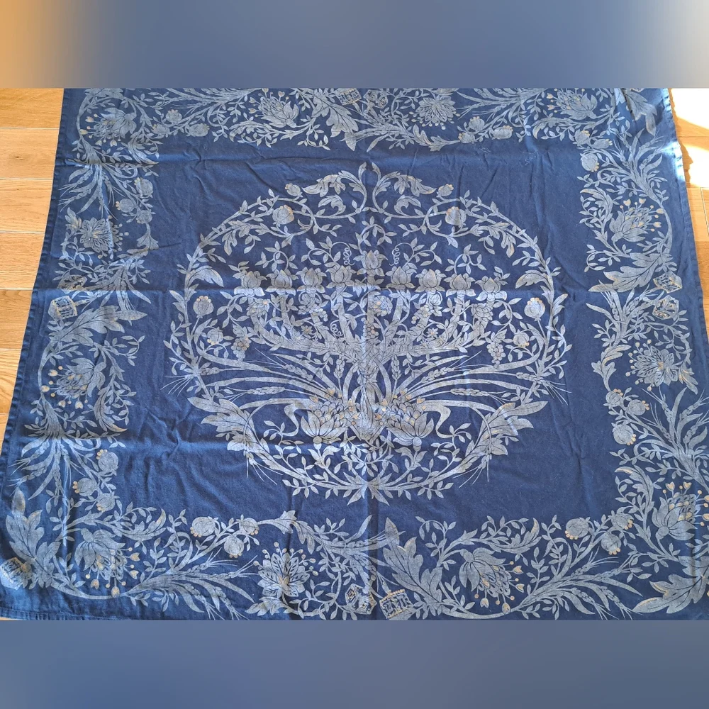 Pottery Barn Blue Floral Tablecloth Square 100% Cotton
